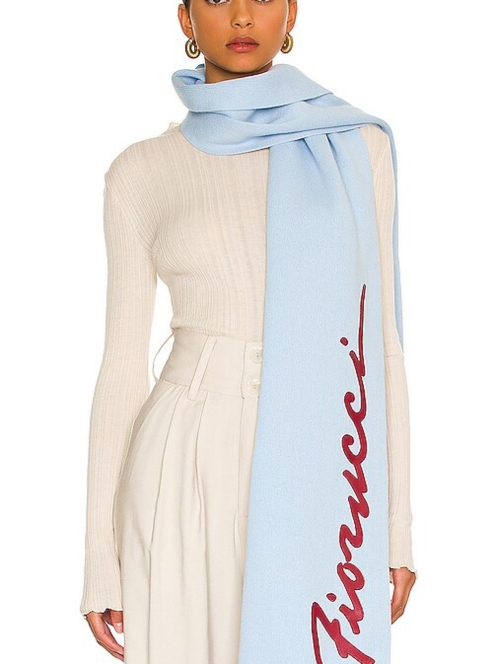 Fiorucci Light Blue Scarf with Red Logo